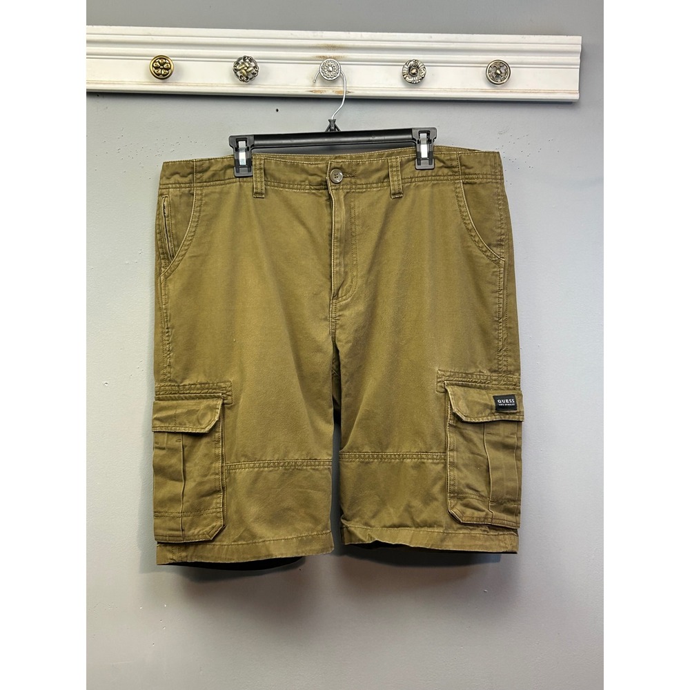 Guess‎ Cargo Shorts Mens 38 Olive Green Streetwear Cotton Utility Pockets Rugged